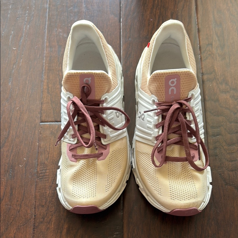 On Running Cream and White Athletic Shoes Breathable Design